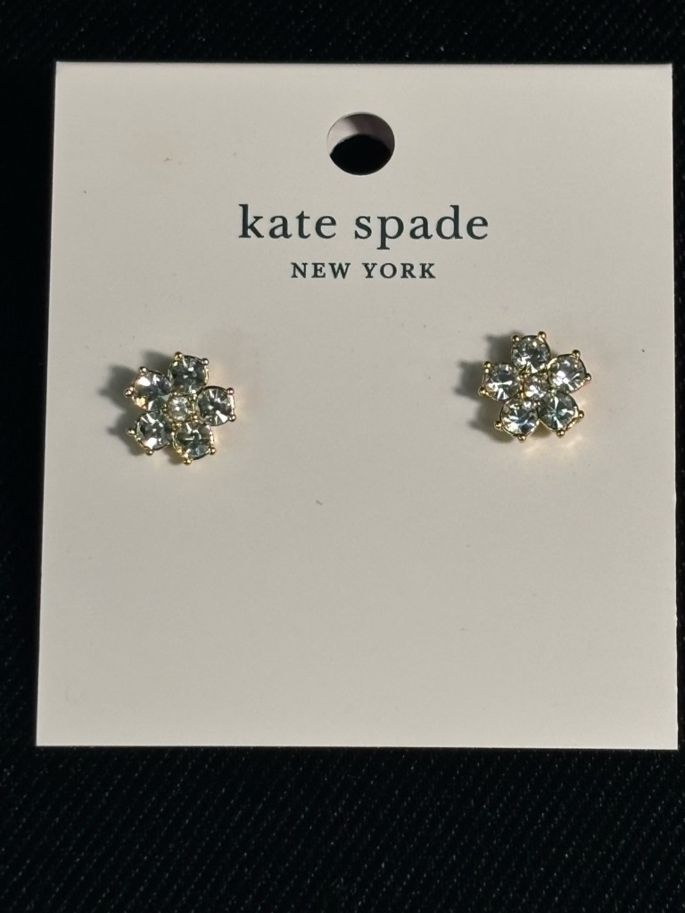 Kate Spade Yellow Gold Stainless Steel Clear Crystals Stud Earrings Flower
